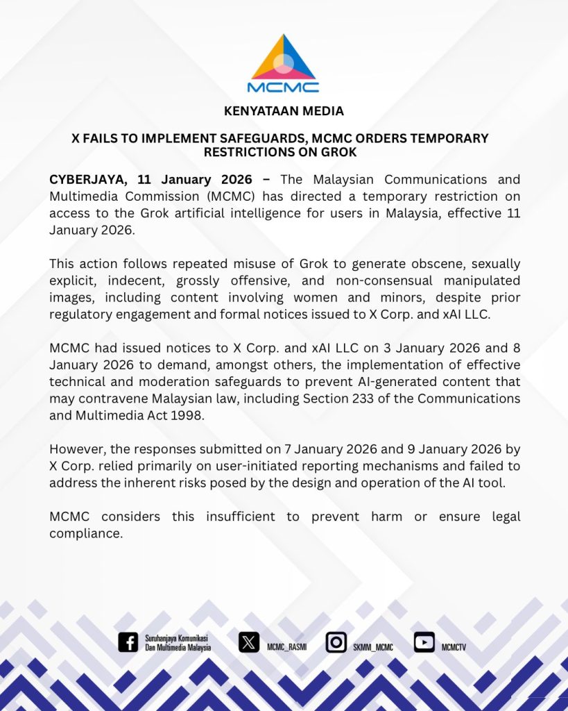 MCMC Statement on Grok AI
