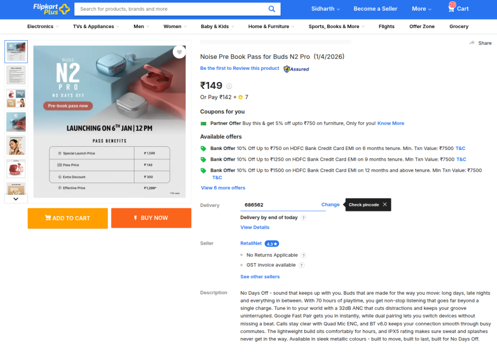 Noise Buds N2 Pro - Flipkart Listing