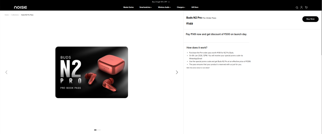 Noise Buds N2 Pro - Noise Website Listing