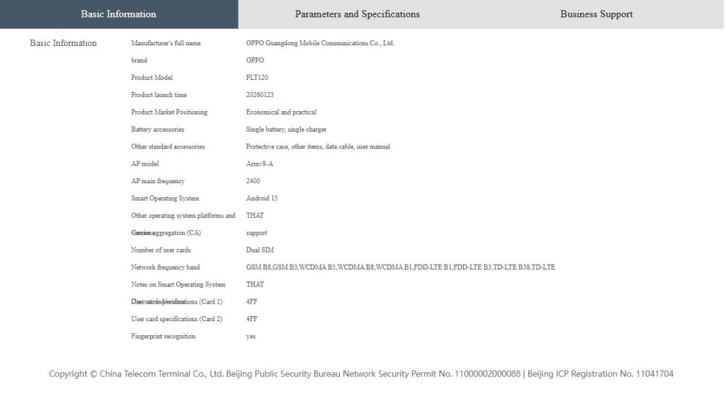 Oppo A6s 5G spotted on China Telecom SPecs