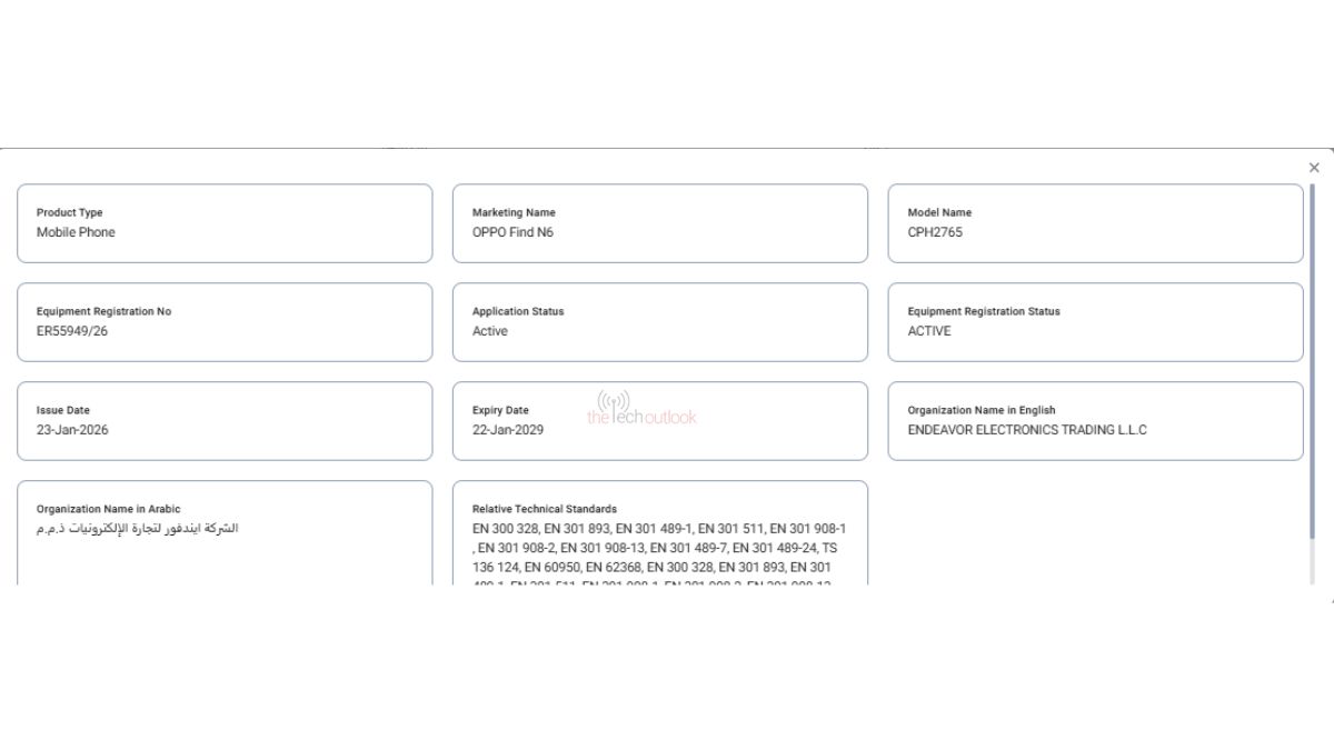 Oppo Find N6 Global Variant spotted on TDRA