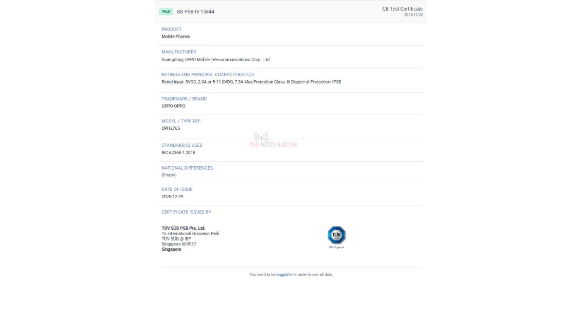 Oppo Find N6 Global Variant spotted on TUV 80W