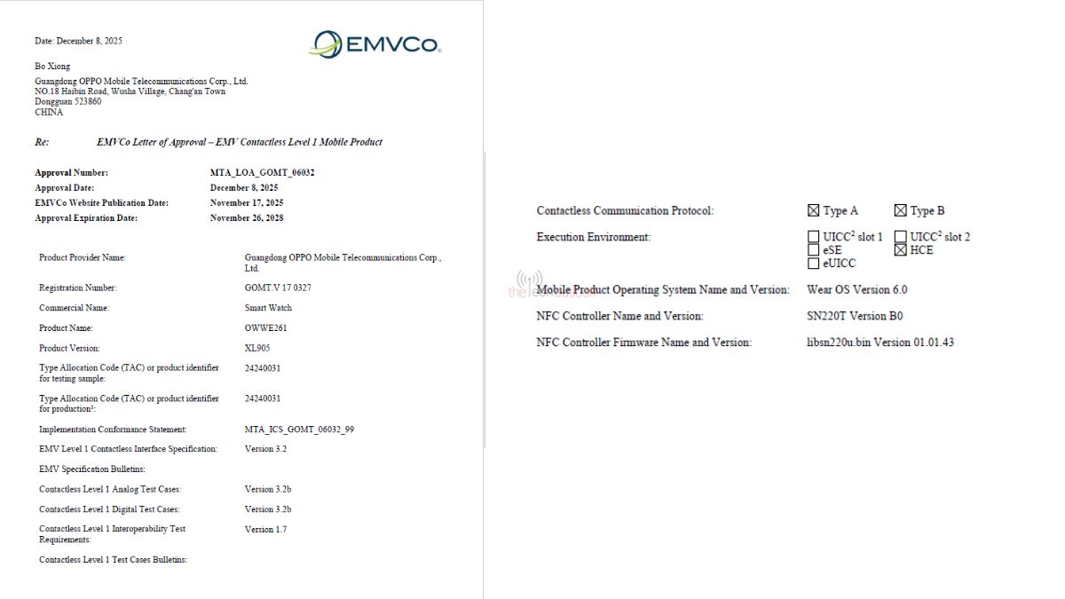 Oppo Watch X3 spotted on EMVCO