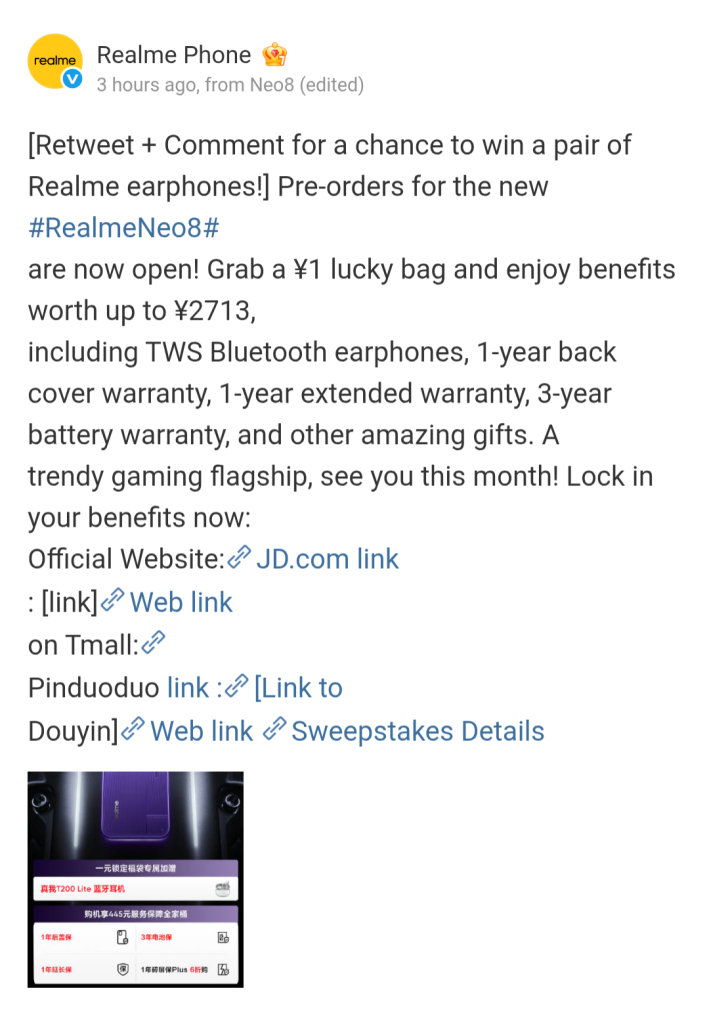 Realme Neo 8 - Pre-order (Weibo)