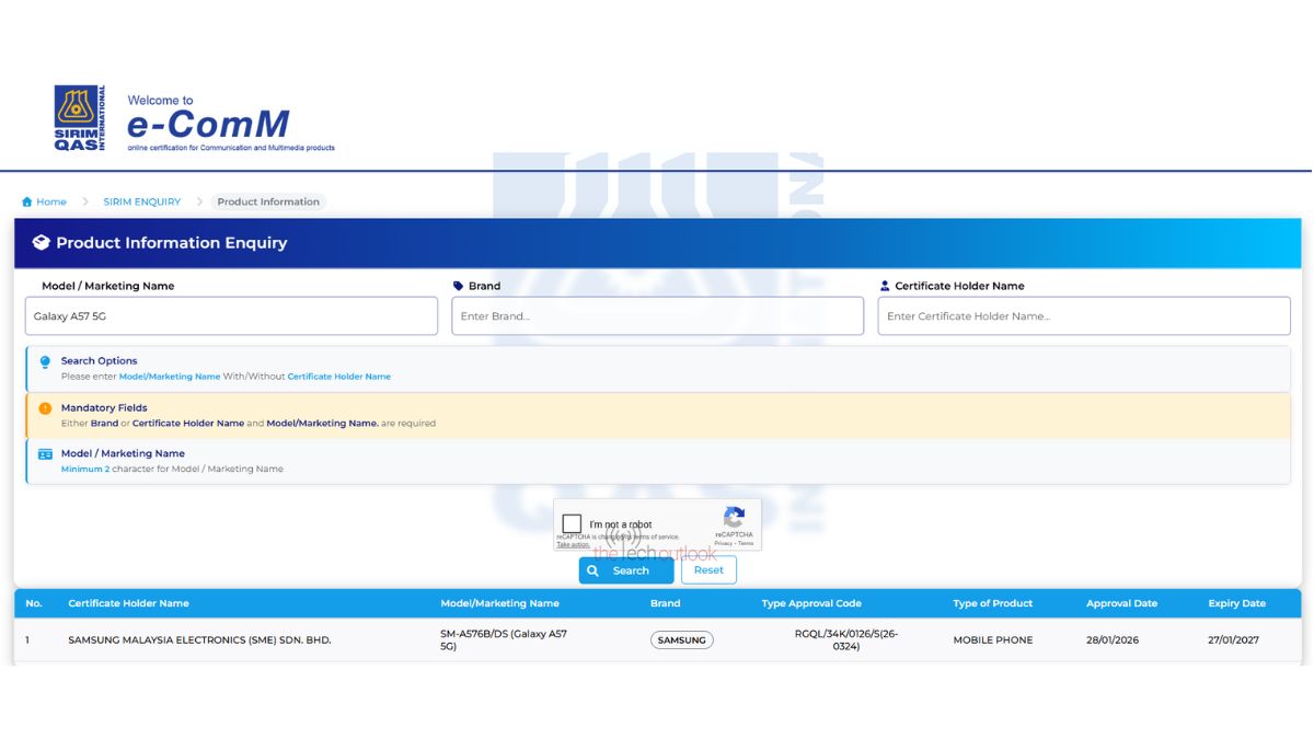 Samsung Galaxy A57 5G spotted on Malaysian SIRIM