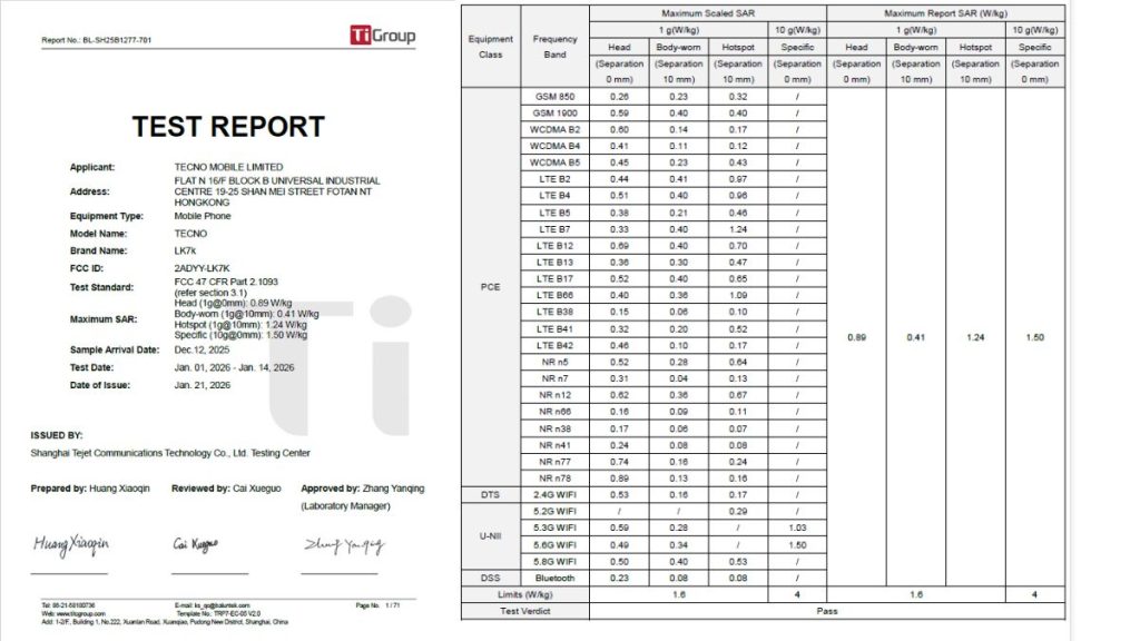 Tecno Pova Curve 2 5G FCC Network