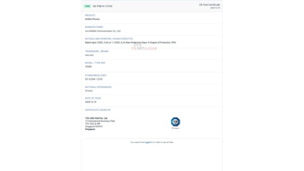 Vivo V70 FE spotted on TUV with 80W fast charging