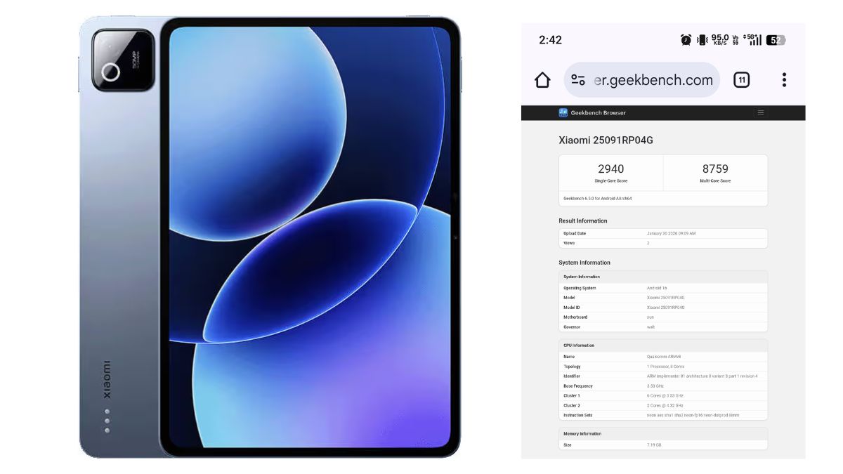 Xiaomi pad 8 Pro Geekbench Database