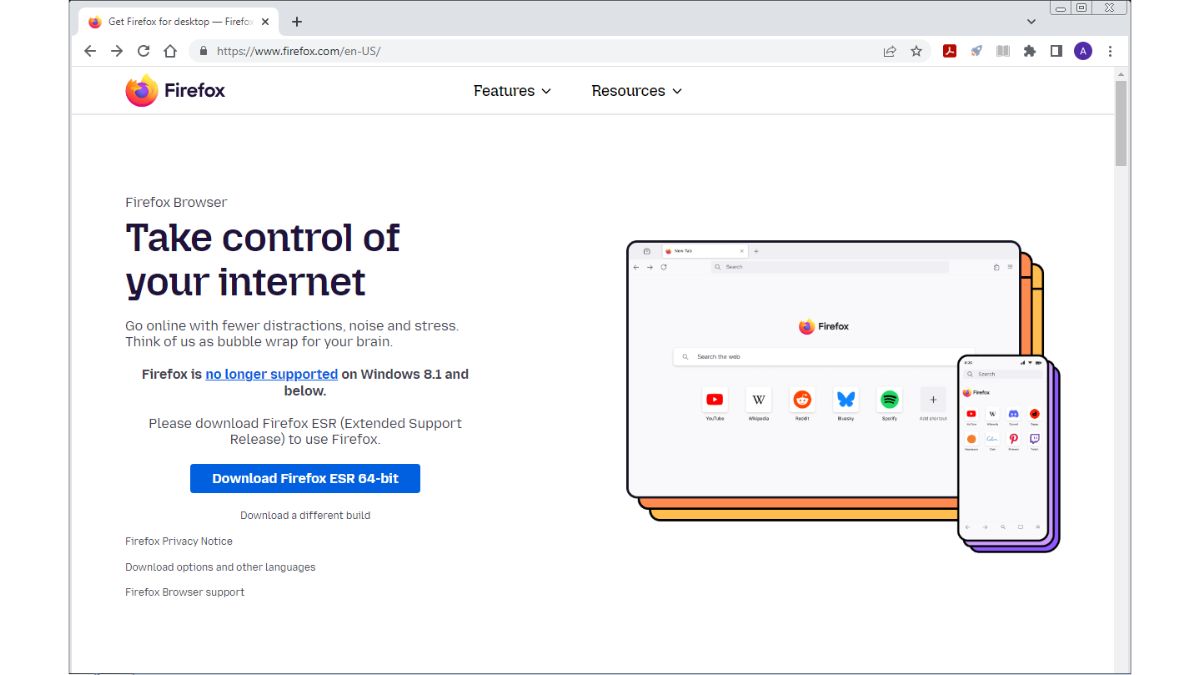 Firefox Ends support for Windows 7, 8 and 8.1