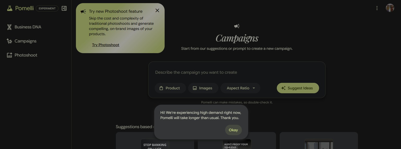 GoogleLabs’ Pomelli India Showing Error Message