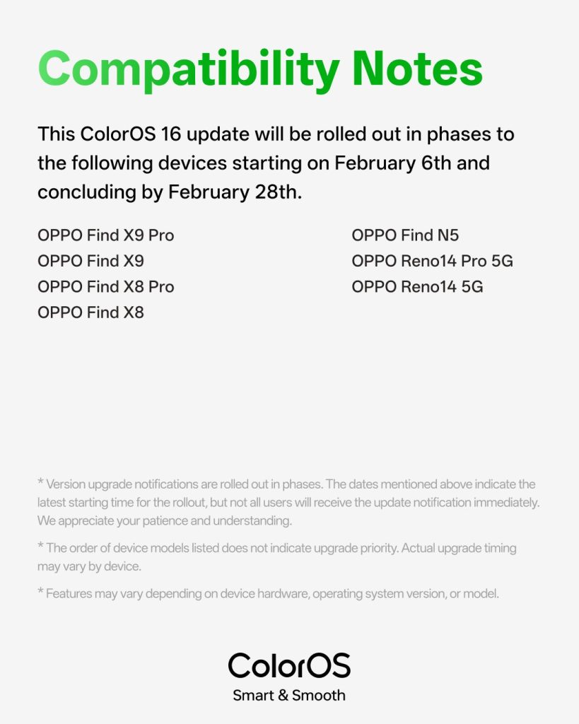 List of compatible phones - Feb 2026 Update ColorOS