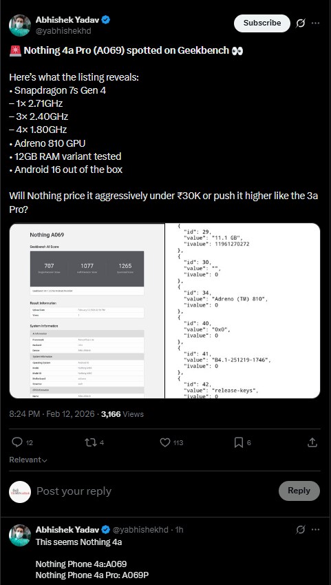 Nothing Phone (4a) Geekbench