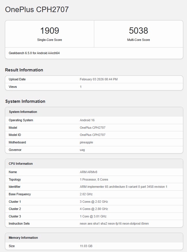 OnePlus Nord 5 Geekbench Latest
