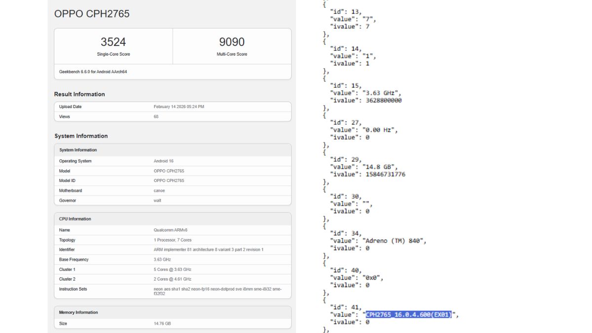 Oppo Find N6 Global Variant Geekbench