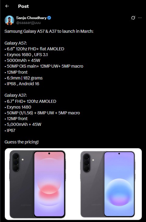 Samsung Galaxy A37 5G and Galaxy A57 5G Launch TImeline tipped