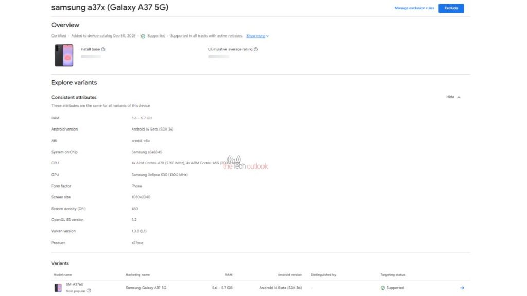 Samsung Galaxy A37 5G spotted on Google Play Console