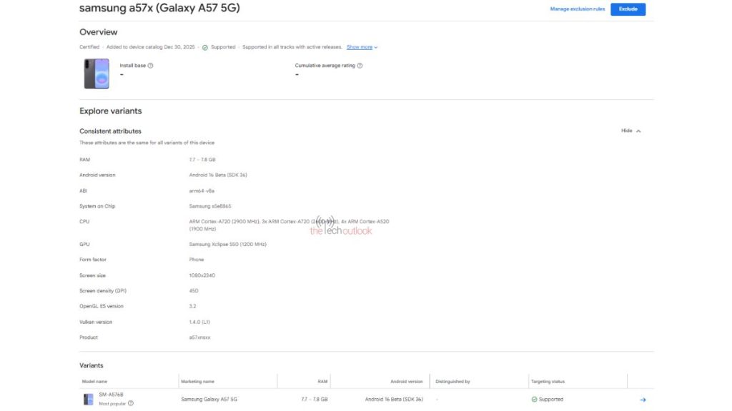 Samsung Galaxy A57 5G Spotted on Google Ply COnsole