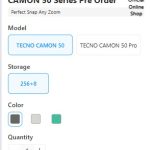 Tecno Camon 50 Pre-order page
