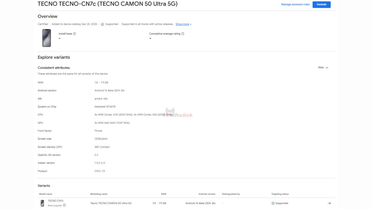 Tecno Camon 50 Ultra Google Play Console