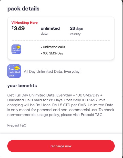VI ₹349 Non Stop Hero Plan