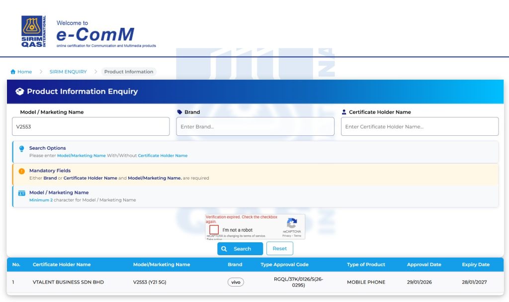 Vivo Y21 5G spotted on SIRIM