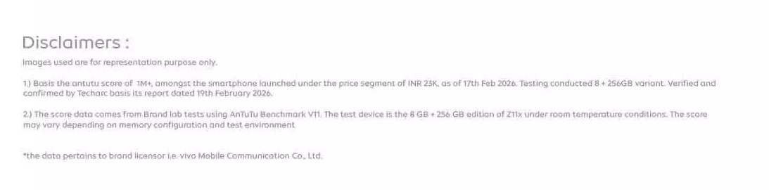 iQOO Z11x 5G - Disclaimer Page