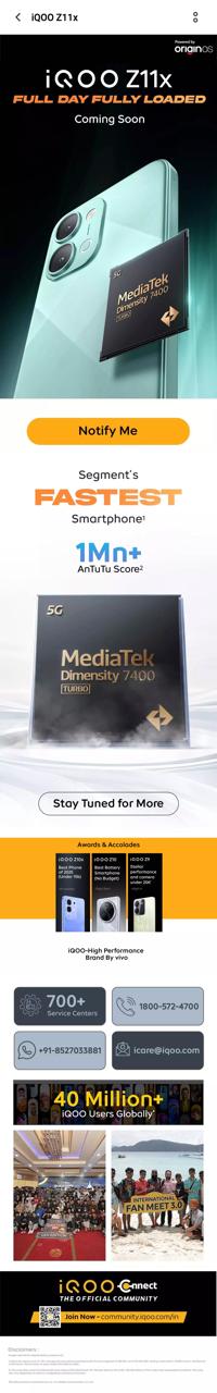 iQOO Z11x 5G India Microsite Screenshot
