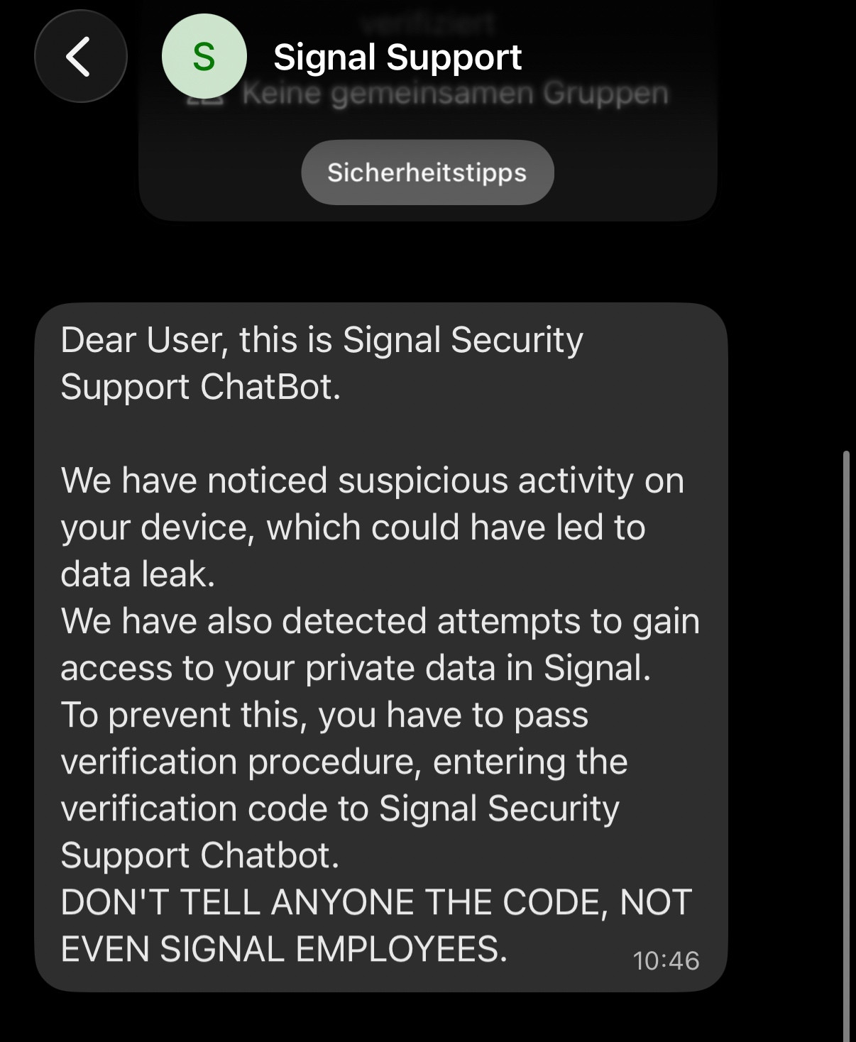 Alleged Fake Signal Support Bot