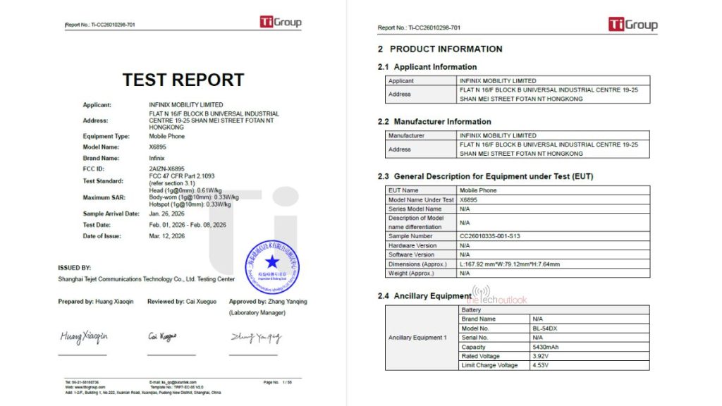 Infinix Hot 70 Battery Specs - FCC (X6895)