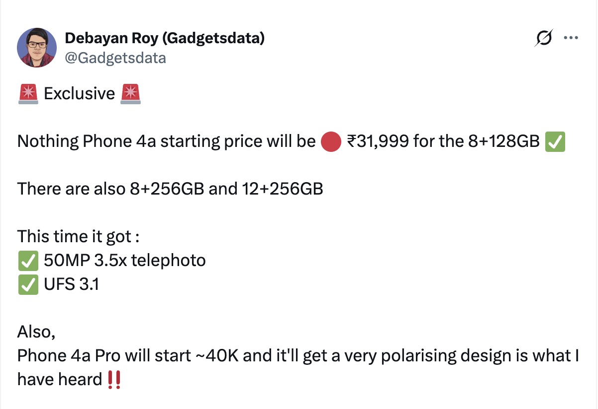 Nothing Phone (4a) Series - Indian Pricing Tipped