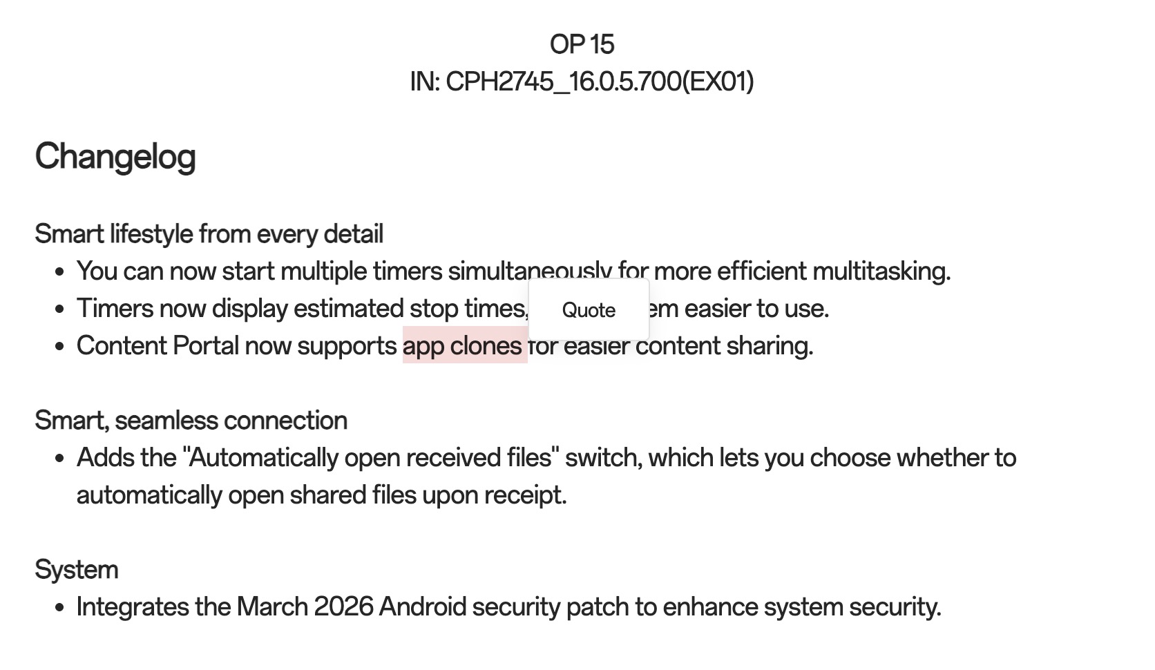 OnePLus 15 OxygenOS 16.0.5.700
