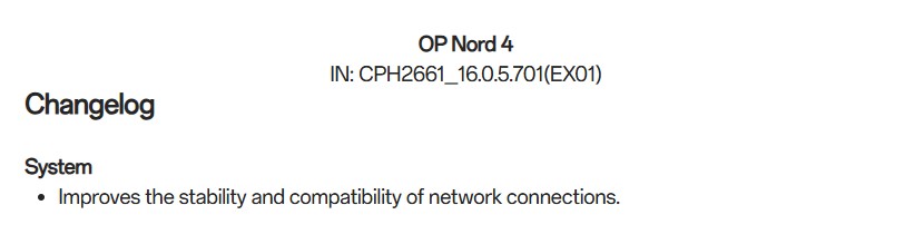 OnePLus Nord 4 - Update Changelog