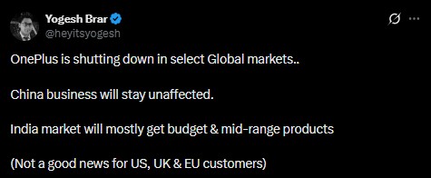 OnePlus Shutting Down Rumour by a tipster