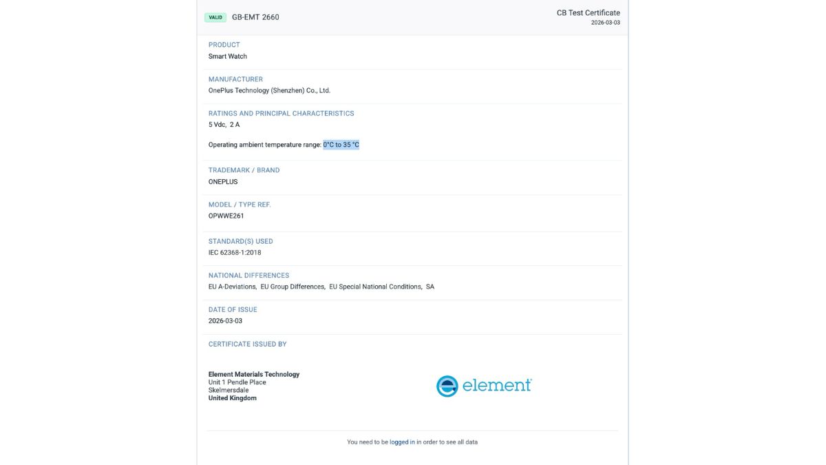 OnePlus Watch 4 - Elements Certification