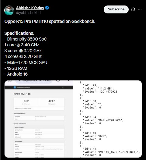 Oppo K15 Pro Geekbench - Abhishek Yadav