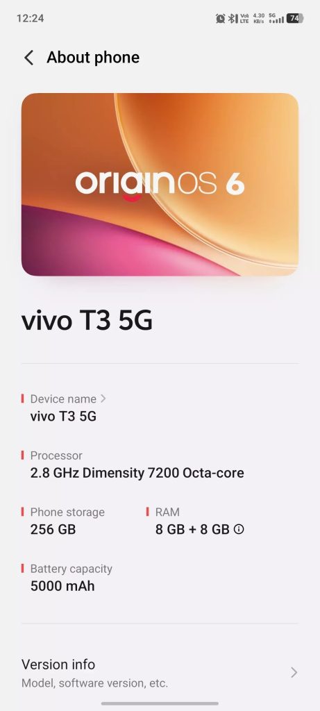 OriginOS 6 -Vivo T3 5G