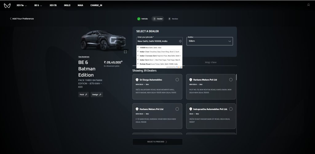 Select the location and the dealer - BE 6 Batman Edition