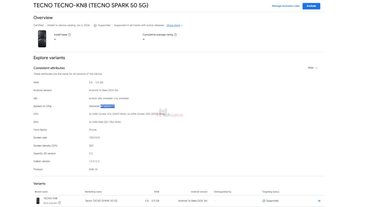 Tecno Spark 50 5G - Google Play Console