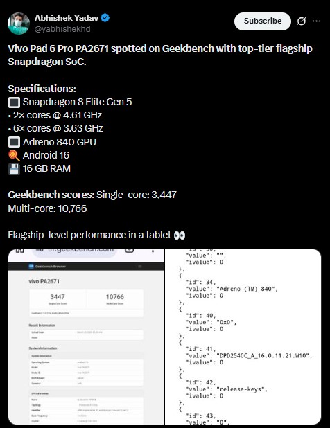 Vivo Pad 6 Pro - Geekbench