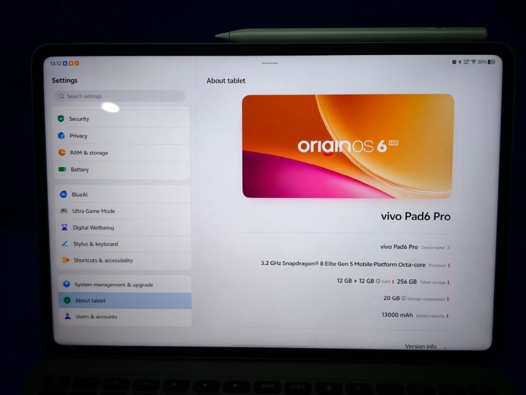 Vivo Pad 6 Pro - Setting Page Image