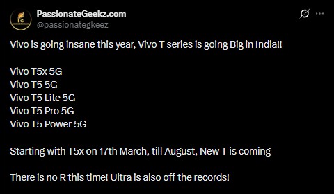 Vivo T5 Series Smartphones Tipped