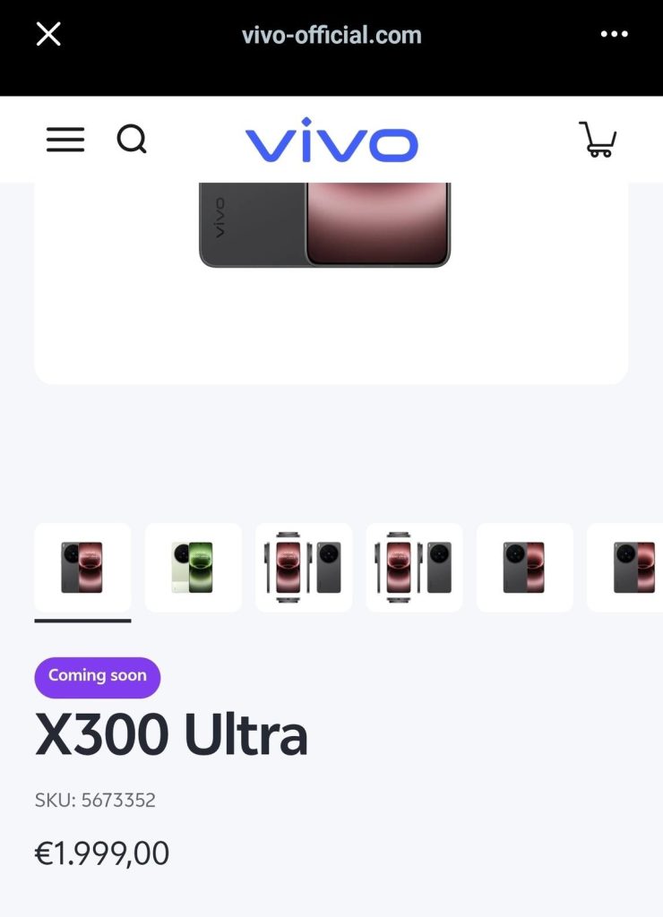 Vivo X300 Ultra - EU Pricing Leaked via Vivo Shop