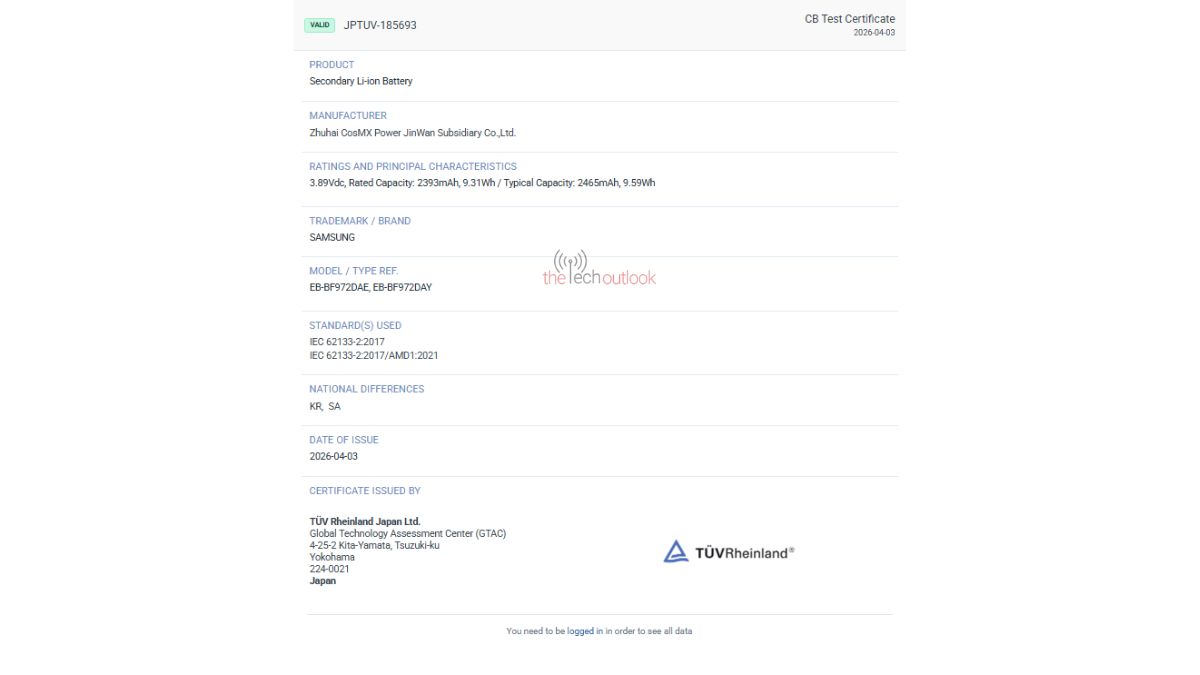 EB-BF972DAE and EB-BF972DAY model spotted on TUV