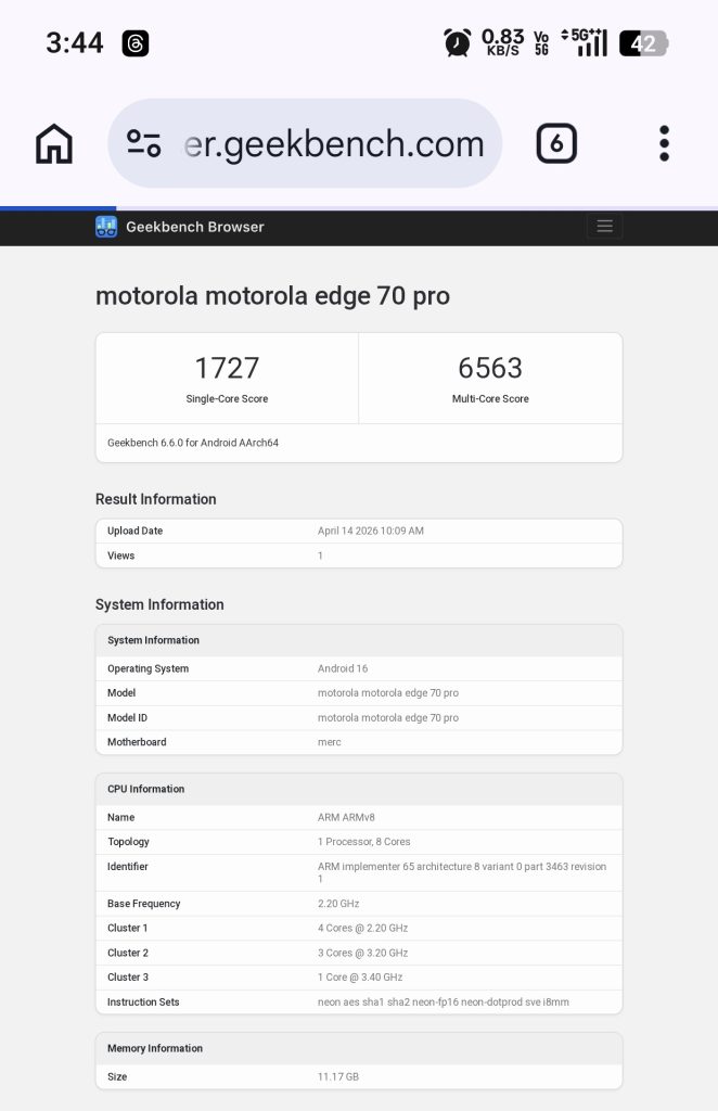 Motorola Edge 70 Pro - Geekbench
