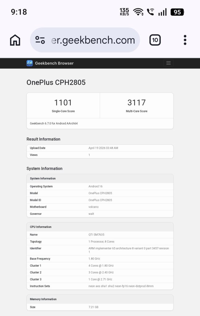 OnePlus Nord CE 6 Geekbench