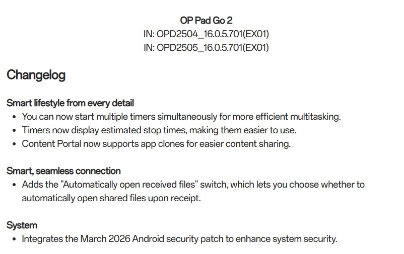 OnePlus Pad Go 2 - Update