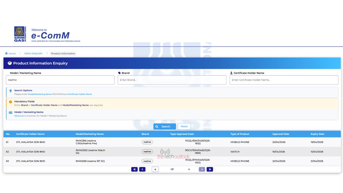 Realm Watch S5 and Reame 16T 5G spotted on SIRIM