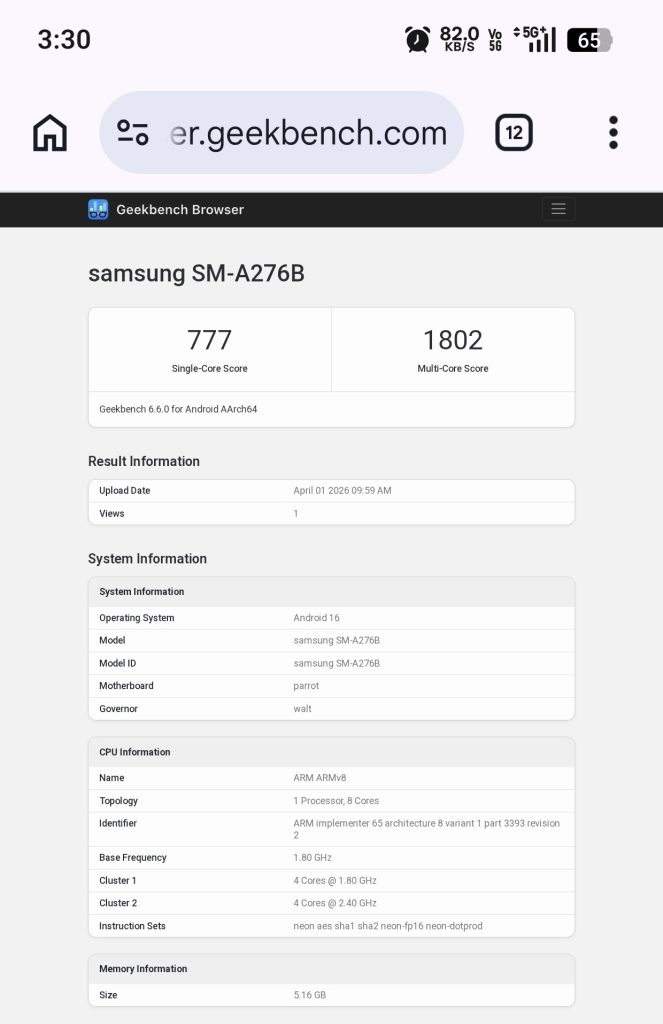 Samsung Galaxy A27 5G - Geekbench