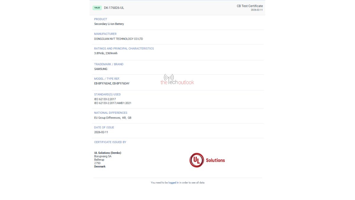 Samsung Galaxy Z Fold 8 - Battery Capacity Revealed via UL Certfication