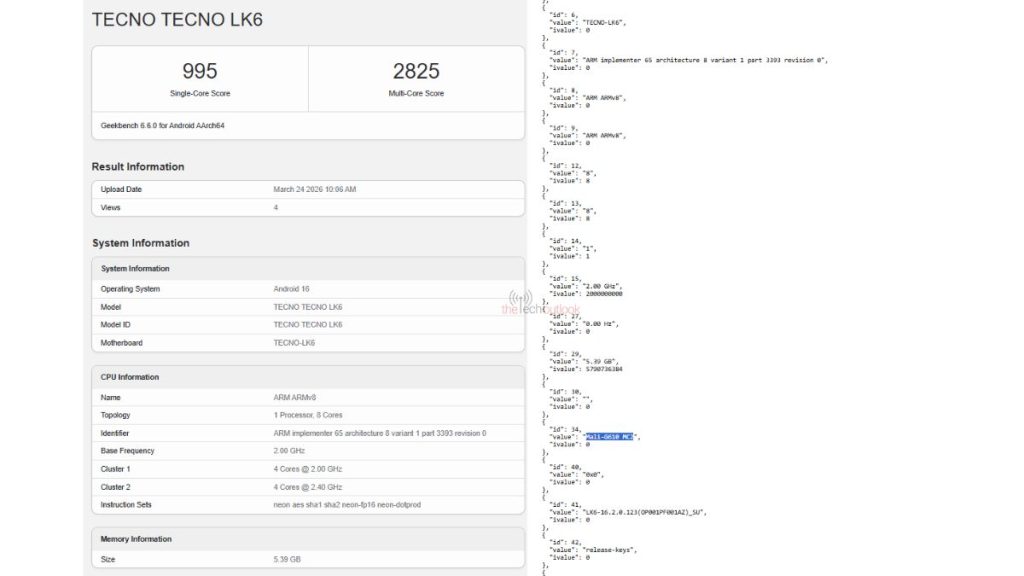 Tecno Pova 8 5G - Geekbench